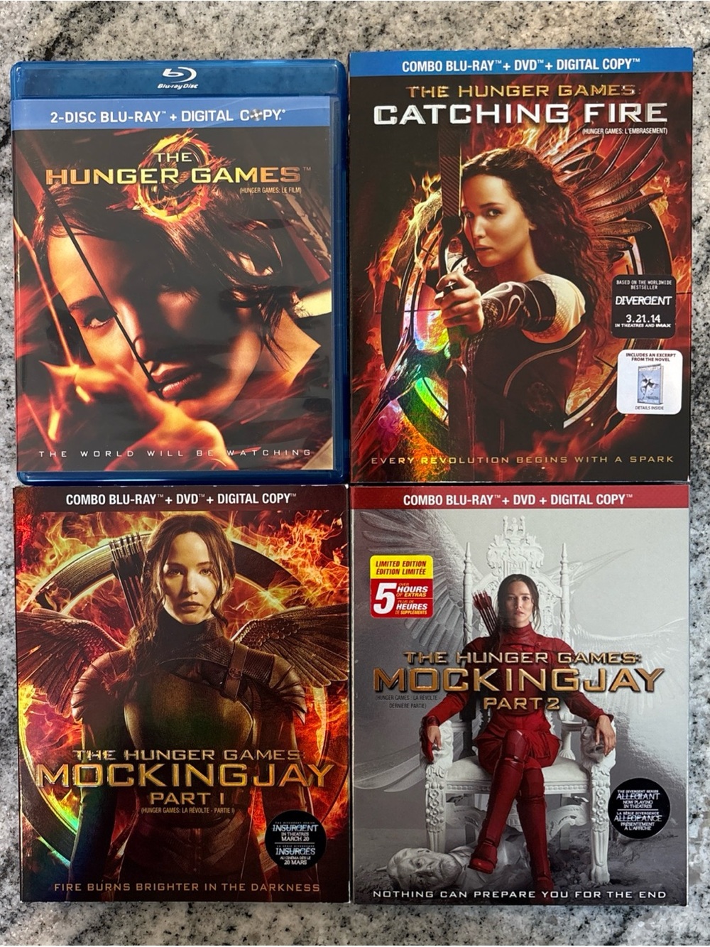 Hunger Games 4 Movie Blu Ray DVD Collection Set Lot Bundle - 2 Movies Are Sealed